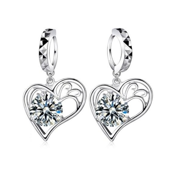 💎 NEW ❤️ Bundle Heart Elegant 925 Sterling Silver Earrings And Necklace Set - Picture 3 of 4